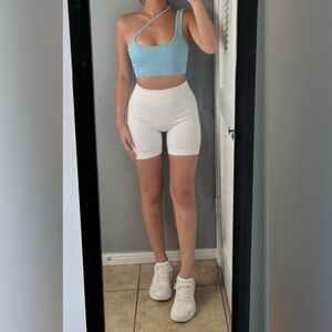 Blue one shoulder asymmetrical cut out sports bra S | workout sporty athleisure